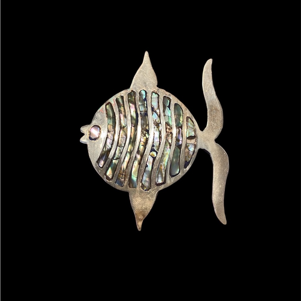 Vintage Silver and Abalone Fish Brooch